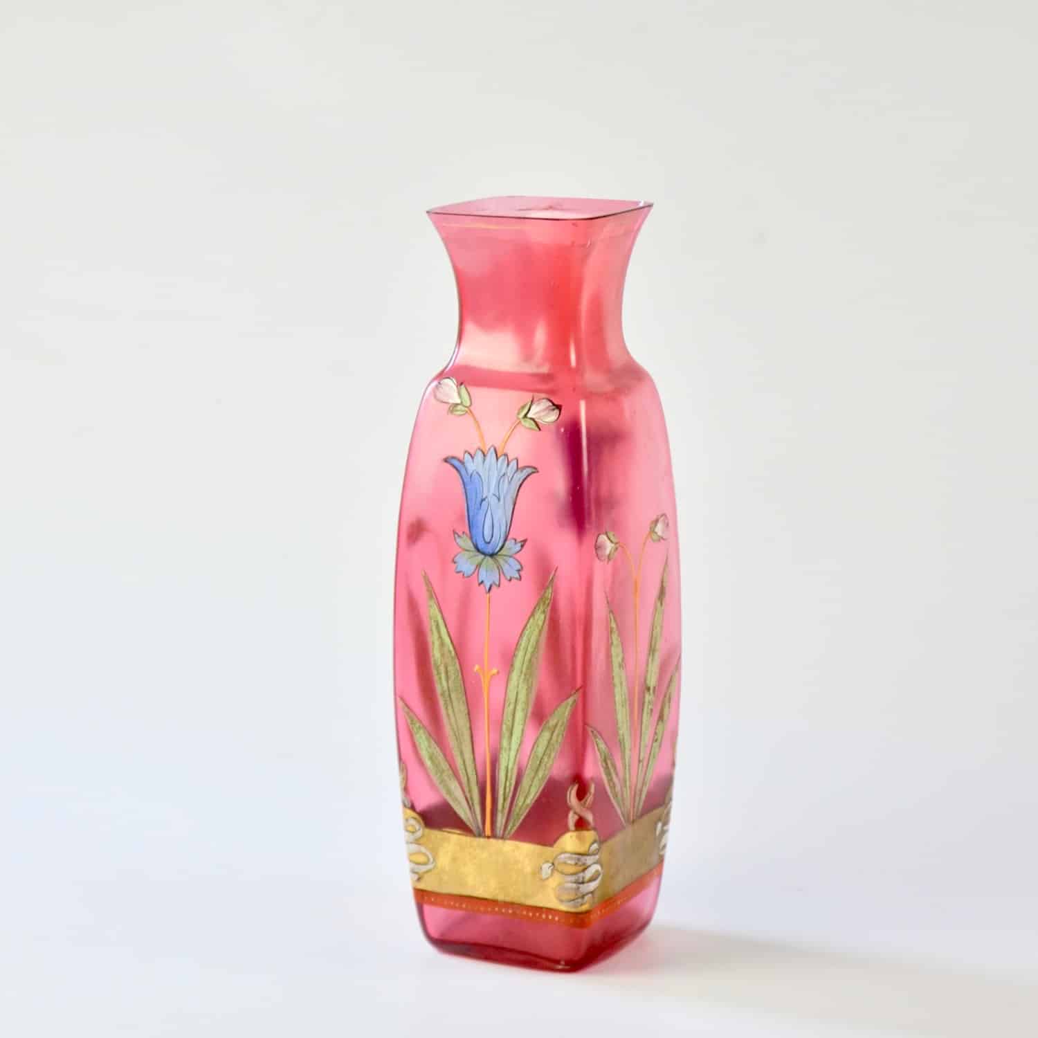 Vintage Mid Century Vase Vintage Art Nouveau Pink Glass Vase in The