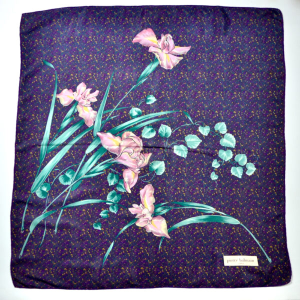 pierre Balmain vintage french silk scarf orchid purple 1970s french designer scarf 1