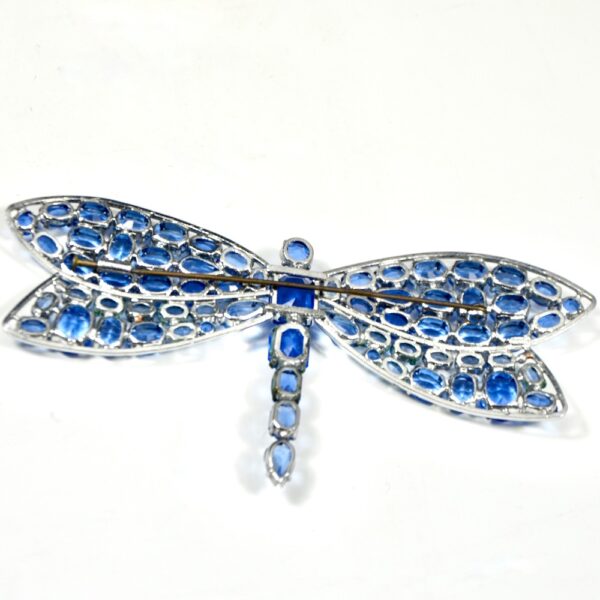 Huge 1930s Czech paste dragonfly brooch, Czechoslovakia, Art Deco rhinestone sapphires