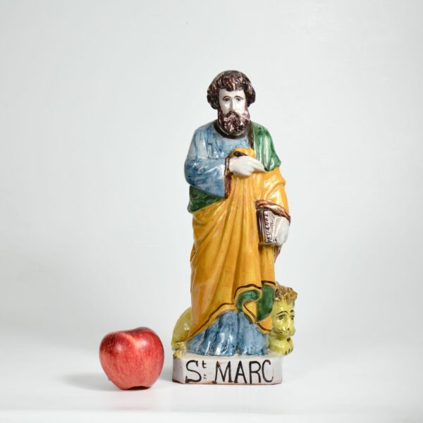 Auguste Nayel Polychrome sculpture St Marc Evangelist 19thc divine style french antiques