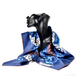 lanvin silk scarf vintage french designer scarf navy blue, brown, ethnic geometric design