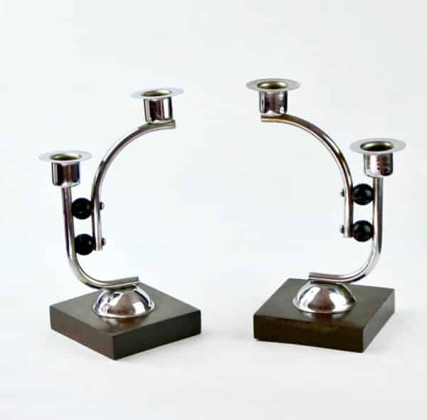 divine style french antique art deco chrome candlesticks 02