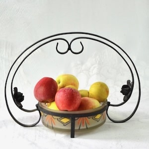 Legras art deco glass and wrought iron fruit bowl