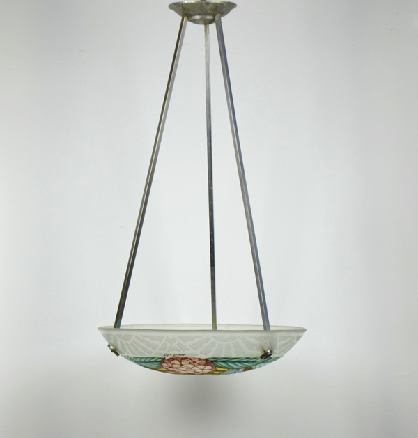 loys lucha light chandelier french art deco enamelled glass 1920s 10