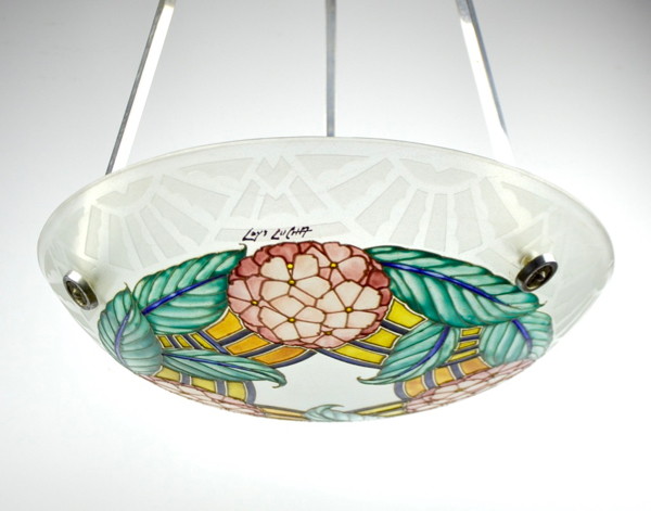 loys lucha light chandelier french art deco enamelled glass vasque 1930s 9