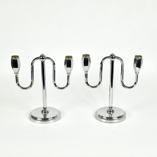 divine style french antiques chrome art deco candlesticks pair 2