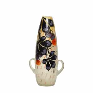 Leune double handled vase, french art deco glass, enamelled glass