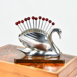 Art Deco cocktail stick set - swan, in chrome and bakelite 1930s 1