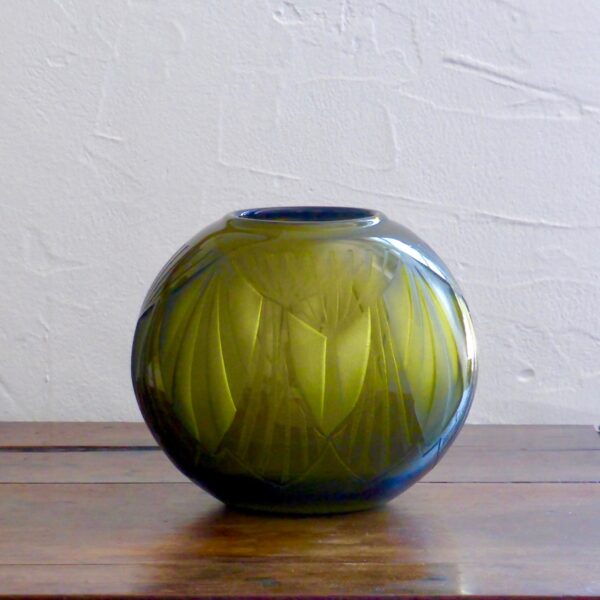 legras art deco etched globe vase olive green 1925