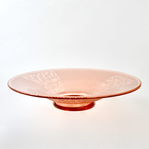 charles schneider art deco bowl peach glass geometric acid etched 1930 French glass le verre français