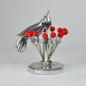 art deco cocktail stick set woodpecker chrome bakelite 1930s vintage barware 2