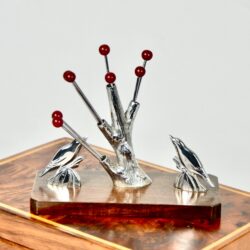 birds and tree art deco cocktail stick set chrome and bakelite 1930s vintage barware 1 (1)
