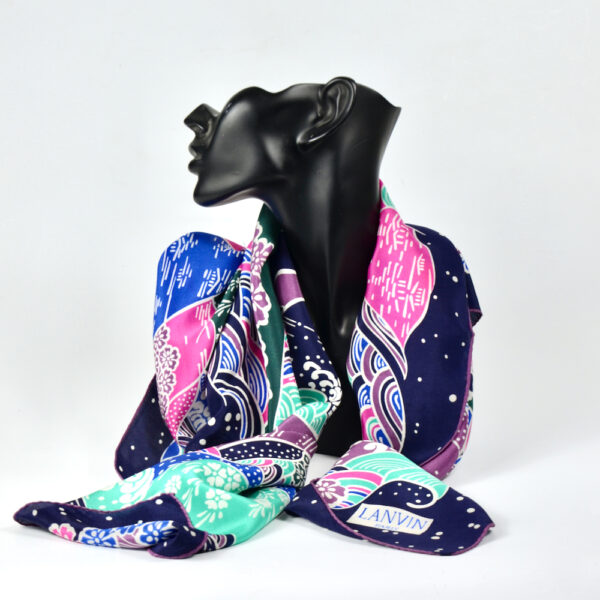 Lanvin silk scarf Japanese print purple pink green navy french designer scarf