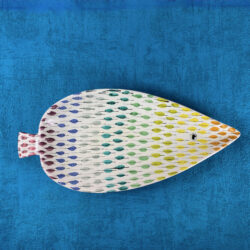 Bitossi Piume Multicolore large fish bowl, feather pattern Aldo Londi, 1950s