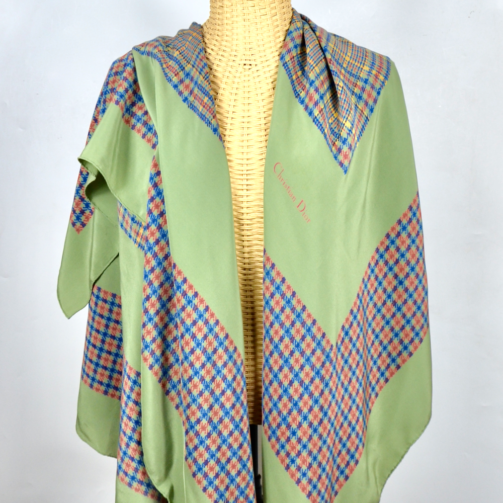 Christian Dior silk shawl / wrap in green plaid 55 - Divine Style French  Antiques