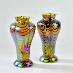 divine style french antiques pair of Loetz iridescent art glass vases