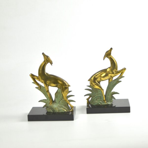 divine style french antiques art deco bookends leaping deer onyx pair