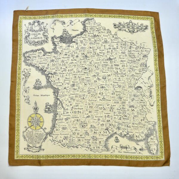 divine style french antiques 1970s silk scarf French department map