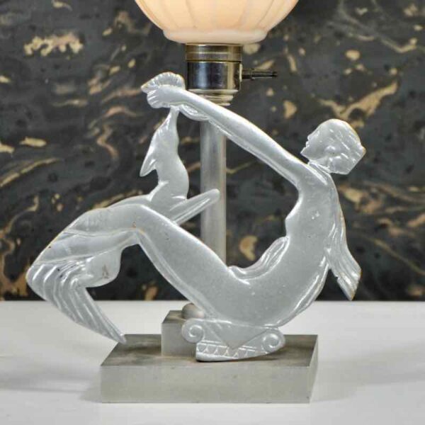 Art Deco table lamp with female nude 1930 blue shade b