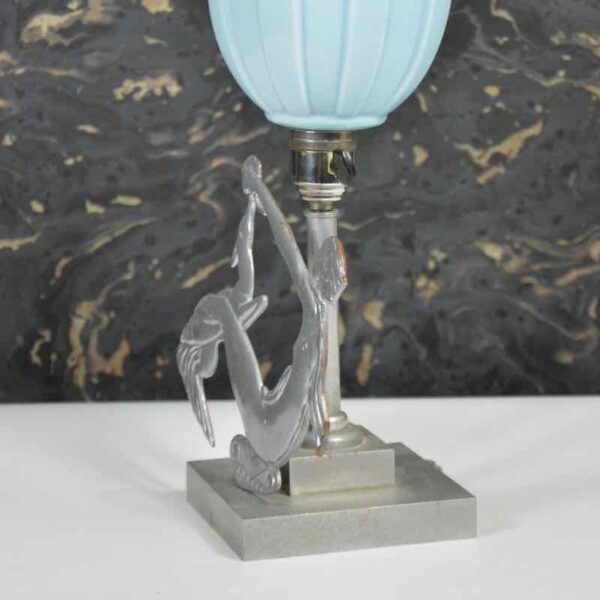Art Deco table lamp with female nude 1930 blue shade c