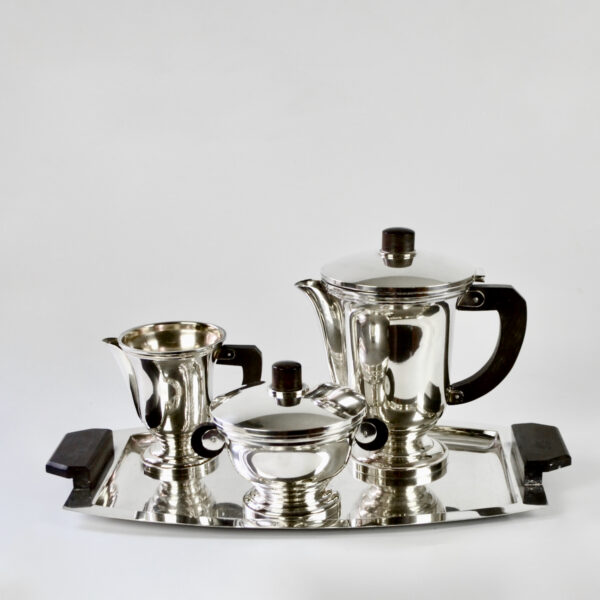 art deco silver plate coffee set rosewood handles 1930