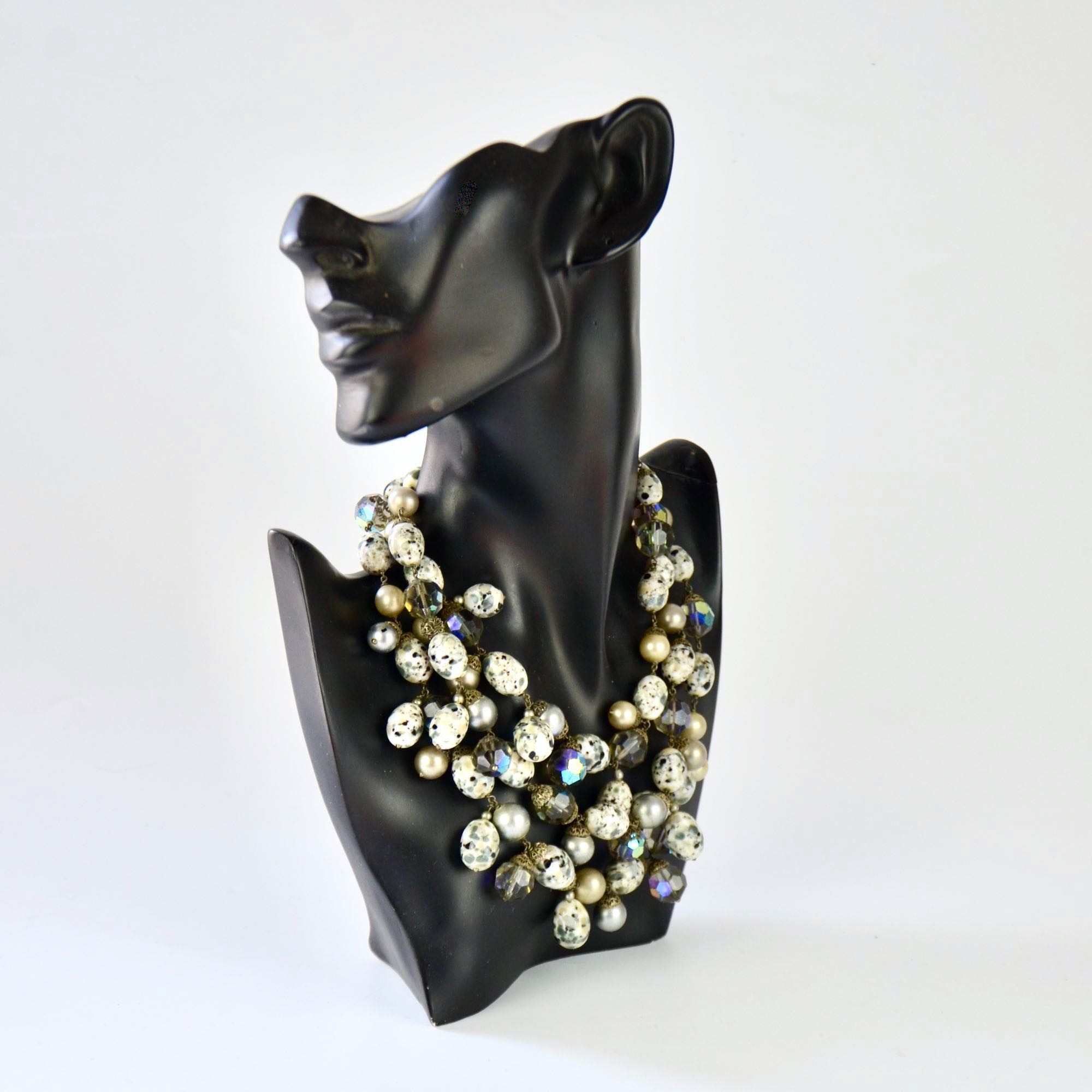 1950s cascade necklace 3 strands Bohemian glass beads with drops
