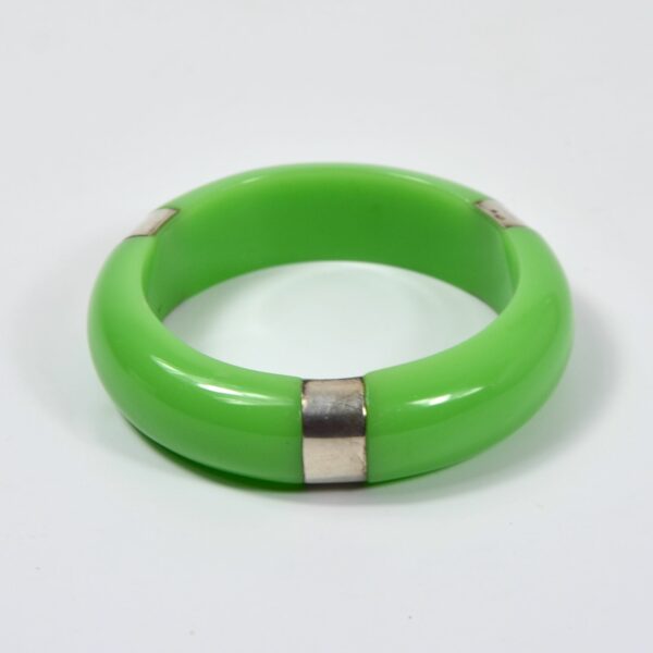 Apple green bakelite and silver bangle divine style french antiques