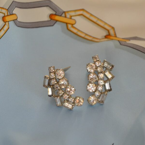 1950s rhodium pl diamante earrings divine style french antiques 2