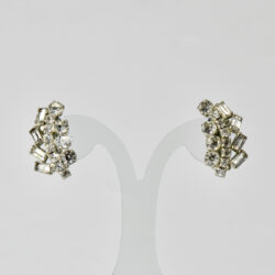 Rhodium plated diamante earrings vintage 1950s clips