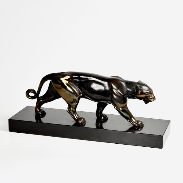 Antique Zoomorphic Sculpture Black Panther Art Deco