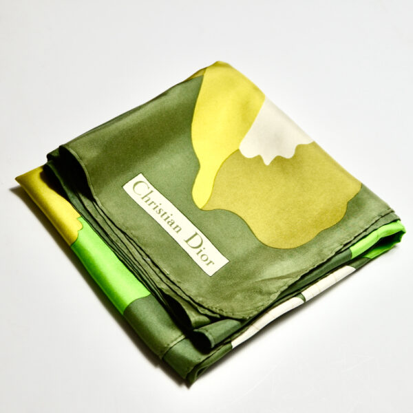 Christian Dior 1970s silk scarf, green flower power design - Image 3