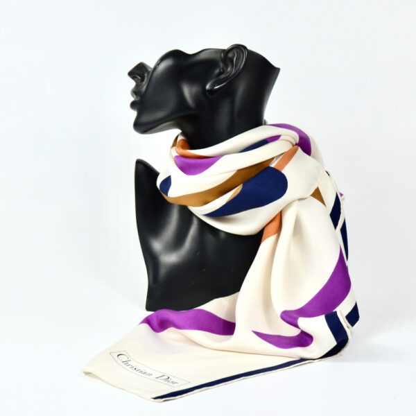 Christian Dior silk scarf geometric white purple vintage french designer silk scarf paris couture 3