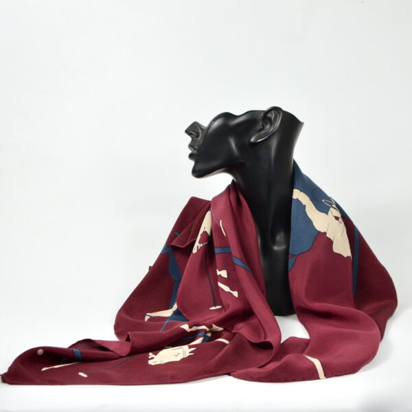 Etienne Aigner vintage silk scarf with polo design in burgundy 1