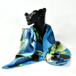 Jeanne Lanvin silk scarf paris couture scarf french designer blue green 1950s 1960s 1
