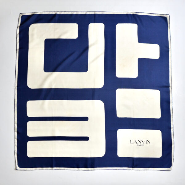 Lanvin silk scarf vintage 1980s french designer silk scarf couture navy blue white