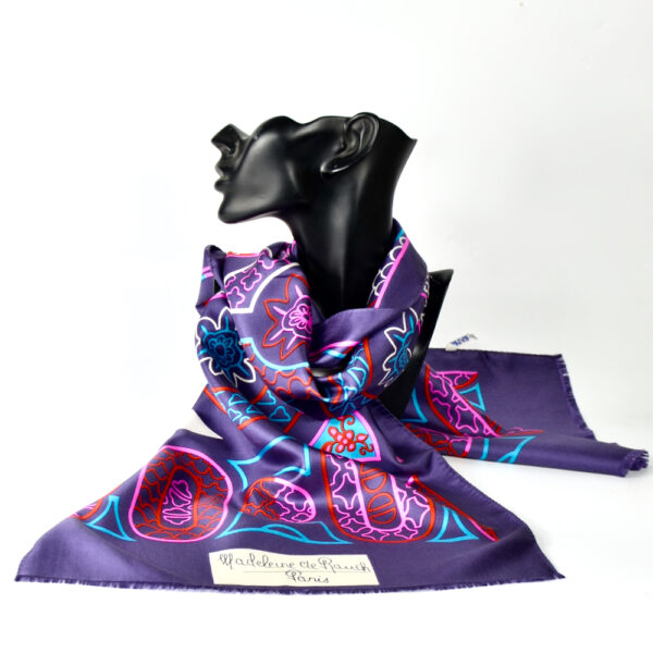 Madeleine de Rauch vintage Paris silk scarf purple 1960s 1970s french designer scarf (1)