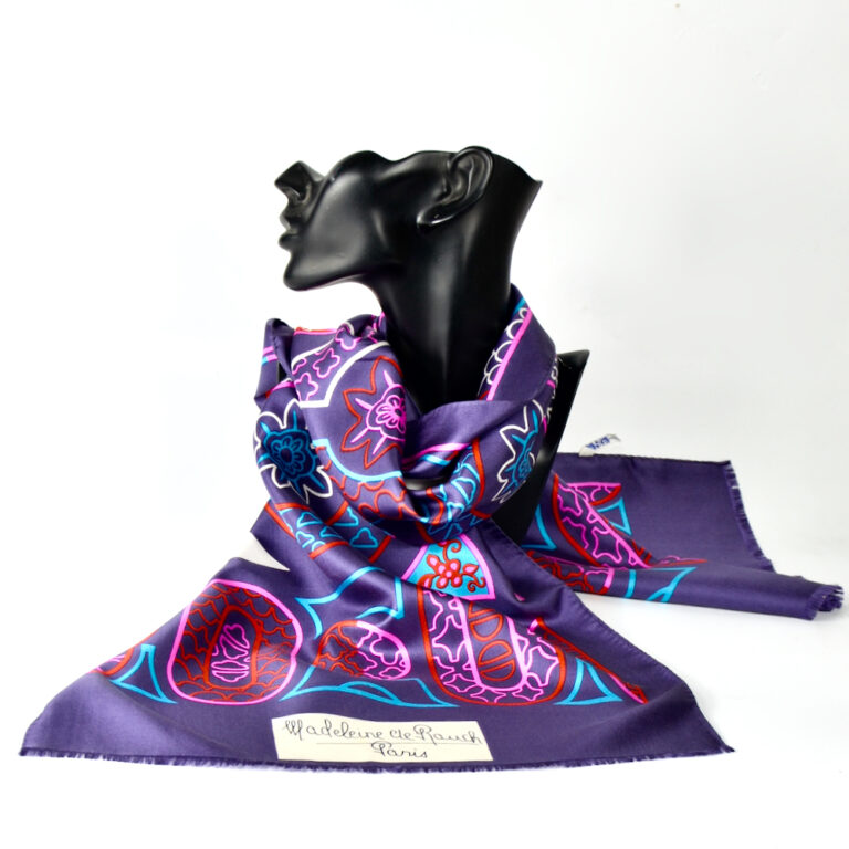 Foulard En Soie Vintage M De Rauch Paris - Vert - Modèle FO420 Pour Femme