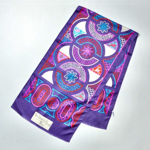 Madeleine de Rauch vintage Paris silk scarf purple 1960s 1970s french designer scarf 3