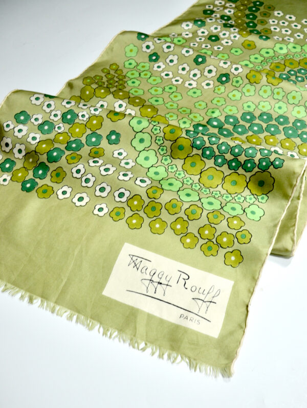 Maggy Rouff silk scarf 1970s French couture scarf green 1