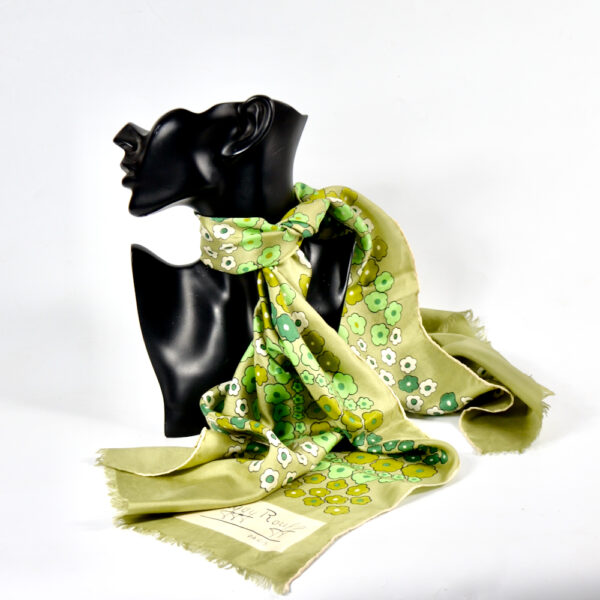 Maggy Rouff silk scarf 1970s French couture scarf green 2