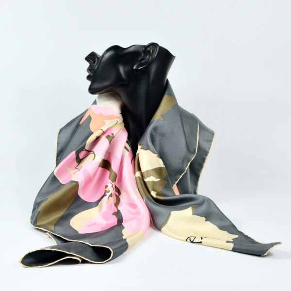 Nina Ricci silk scarf vintage french designer scarf floral pink grey 4