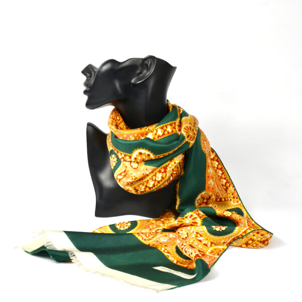 Pierre Baccara French silk scarf vintage Paris couture scarf orange green 1960s 2