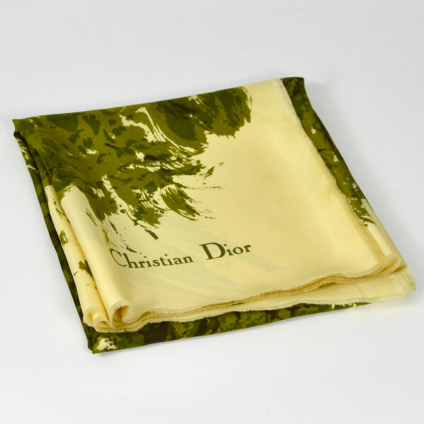 Yellow and green tree Christian Dior silk scarf french vintage scarf paris designer scarf