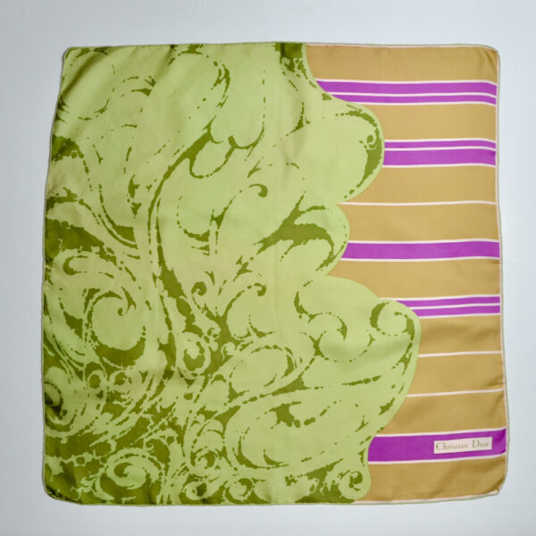 christian dior silk scarf vintage french designer scarf green pink couture 1