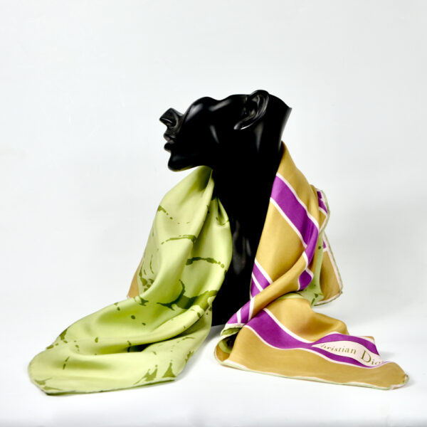 christian dior vintage silk scarf vintage french designer scarf green pink couture
