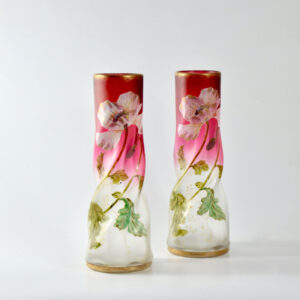 pair of Legras vases antique french art nouveau glass enamelled glass 1890s