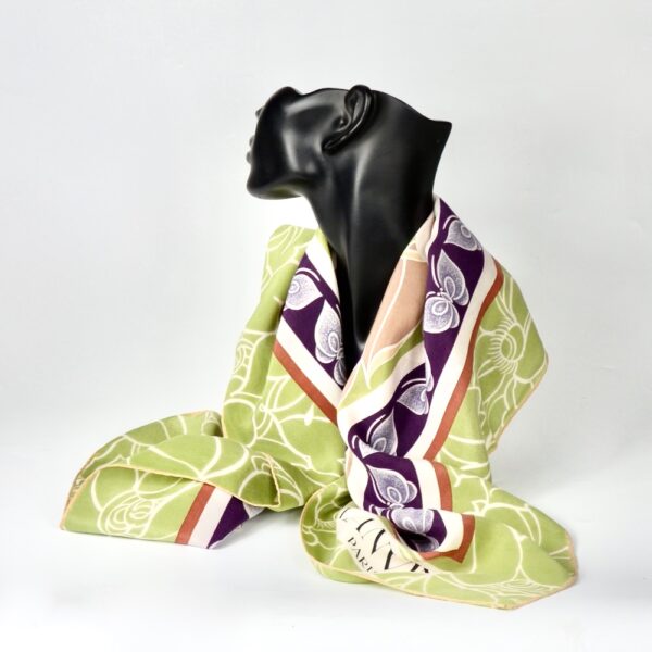 Lanvin silk scarf 1970s green purple floral french vintage designer scarf 2