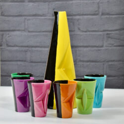 Vallauris 1950s rainbow lemonade set tumblers jug bicoloured mid century french pottery