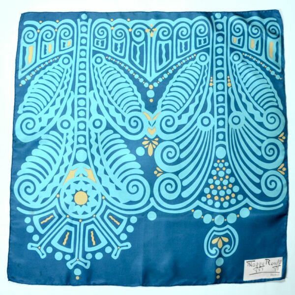 maggy rouff 1960s silk scarf vintage french designer scarf abstract turquoise