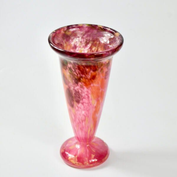 Charles Schneider Art Deco flared vase pink mauve French antique glass 1925